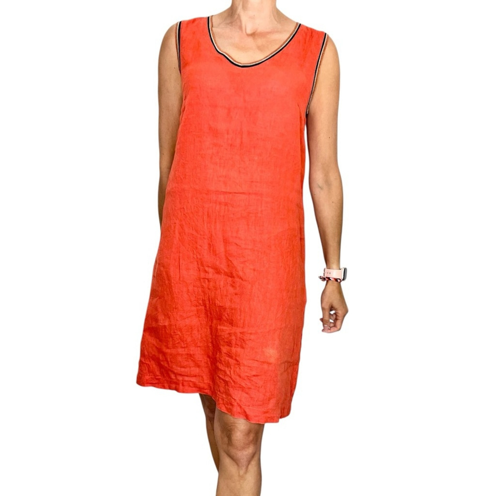 La Fee Maraboutee France 100% Italian linen burnt orange boxy midi dress EU 40